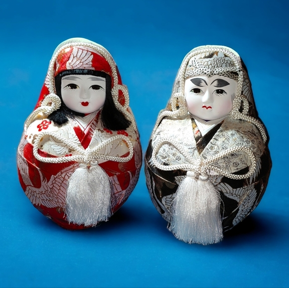 Hime Daruma Wooden Japanese Wedding Dolls - Bride and Groom - Picture 6 of 13